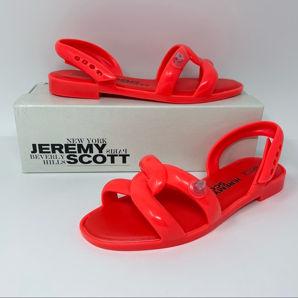 Melissa + Jeremy Scott Womens Tube Slingback Sandals Neon Orange Rubber 5-9 New - Picture 1 of 16